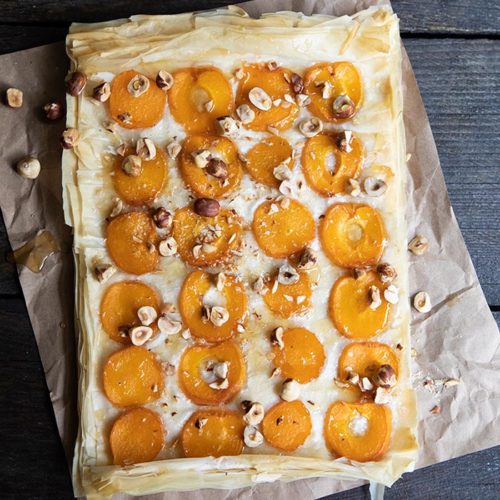 Apricot Tart W Phyllo Dough Honey Hazelnuts